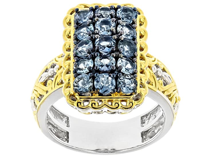 Blue Santa Maria Aquamarine Rhodium & 24k Gold Over Palladium Sterling Silver Ring 1.52ctw