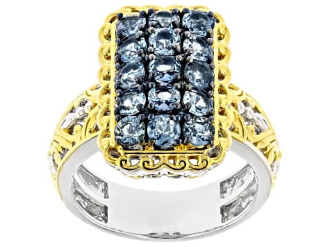 Blue Santa Maria Aquamarine Rhodium & 24k Gold Over Palladium Sterling Silver Ring 1.52ctw