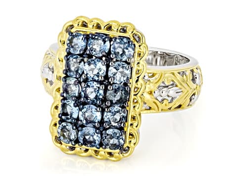 Blue Santa Maria Aquamarine Rhodium & 24k Gold Over Palladium Sterling Silver Ring 1.52ctw