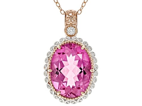 Pink Topaz, White Zircon Rhodium & 18k Gold Over Palladium Silver Pendant With Chain 21.63ctw