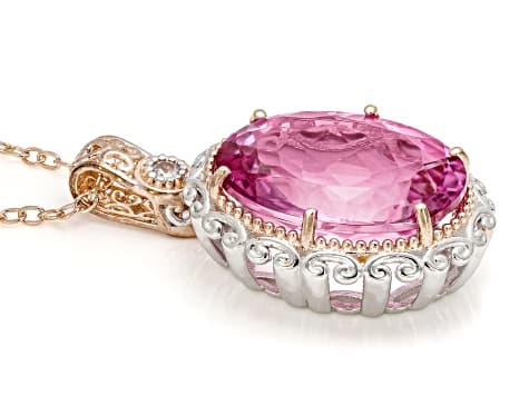 Pink Topaz, White Zircon Rhodium & 18k Gold Over Palladium Silver Pendant With Chain 21.63ctw