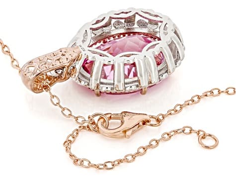 Pink Topaz, White Zircon Rhodium & 18k Gold Over Palladium Silver Pendant With Chain 21.63ctw