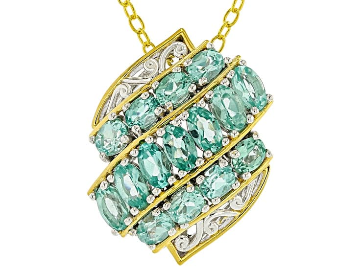 Dauphin Apatite Rhodium & 24k Gold Over Palladium Sterling Silver Pendant With Chain 3.37ctw