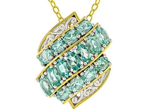 Dauphin Apatite Rhodium & 24k Gold Over Palladium Sterling Silver Pendant With Chain 3.37ctw