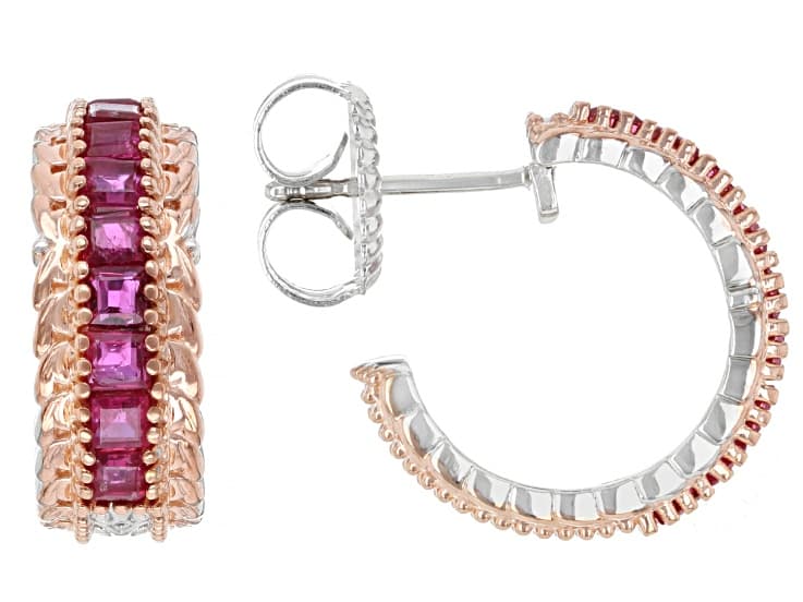 Red Ruby Rhodium & 18k Rose Gold Over Palladium Sterling Silver Earrings 1.47ctw