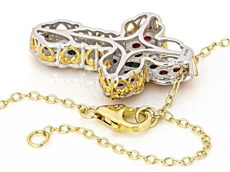 Ruby, Grizzly Emerald Rhodium/24k Gold Over Palladium Sterling Silver Cross Pendant/Chain 1.41ctw