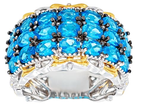 Blue Neon Apatite Rhodium/24k Yellow Gold Over Palladium Sterling Silver Band Ring 3.57ctw