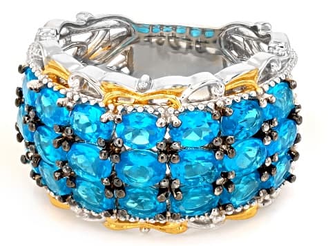 Blue Neon Apatite Rhodium/24k Yellow Gold Over Palladium Sterling Silver Band Ring 3.57ctw