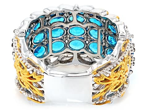 Blue Neon Apatite Rhodium/24k Yellow Gold Over Palladium Sterling Silver Band Ring 3.57ctw