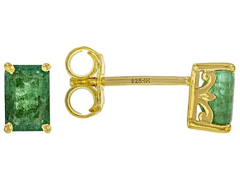 Green Grizzly Emerald Rhodium & 24k Gold Over Palladium Sterling Silver Earrings 1.06ctw