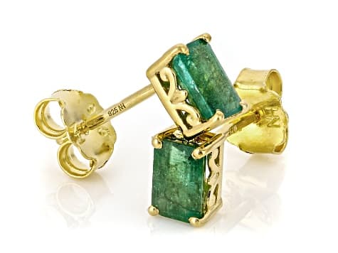 Green Grizzly Emerald Rhodium & 24k Gold Over Palladium Sterling Silver Earrings 1.06ctw