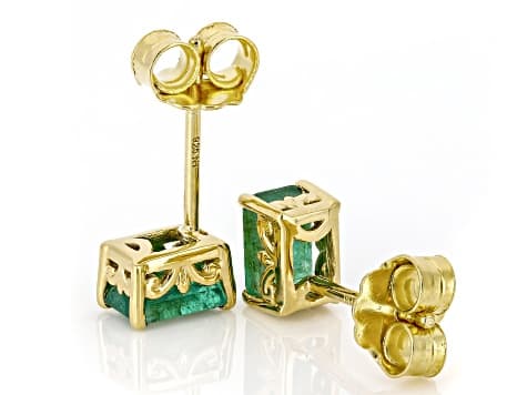 Green Grizzly Emerald Rhodium & 24k Gold Over Palladium Sterling Silver Earrings 1.06ctw