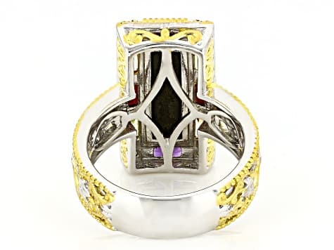 Ammolite Triplet, Multi-Gemstone Rhodium & 24k Gold Over Palladium Sterling Silver Ring 1.18ctw