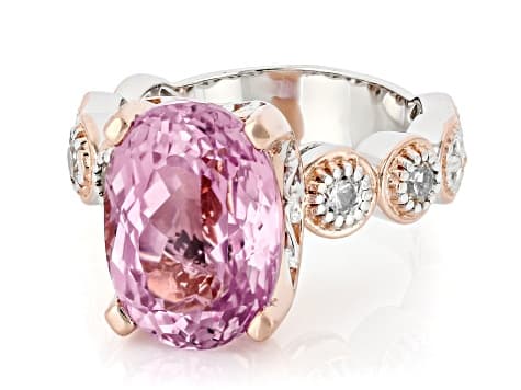 Pink Kunzite And White Zircon Rhodium & 18k Gold Over Palladium Sterling Silver Ring 8.38ctw