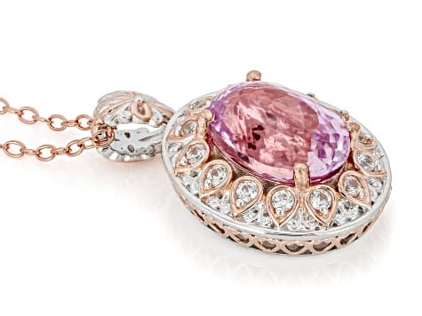 Pink Kunzite And White Zircon 18k Gold Over Palladium Sterling Silver Pendant With Chain 8.42ctw