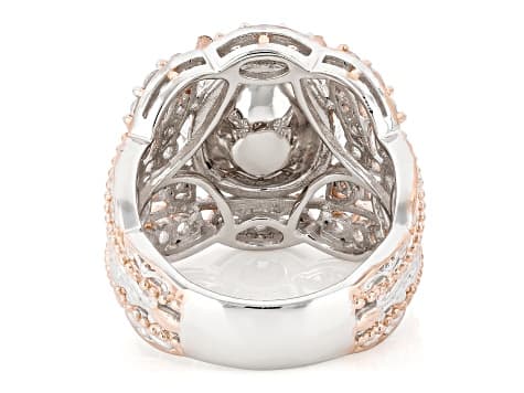 Pink Kunzite With White Zircon Rhodium & 18k Gold Over Palladium Sterling Silver Ring 7.71ctw