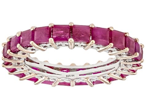 Red Ruby Rhodium & 18k Rose Gold Over Palladium Sterling Silver Eternity Band Ring 3.99ctw