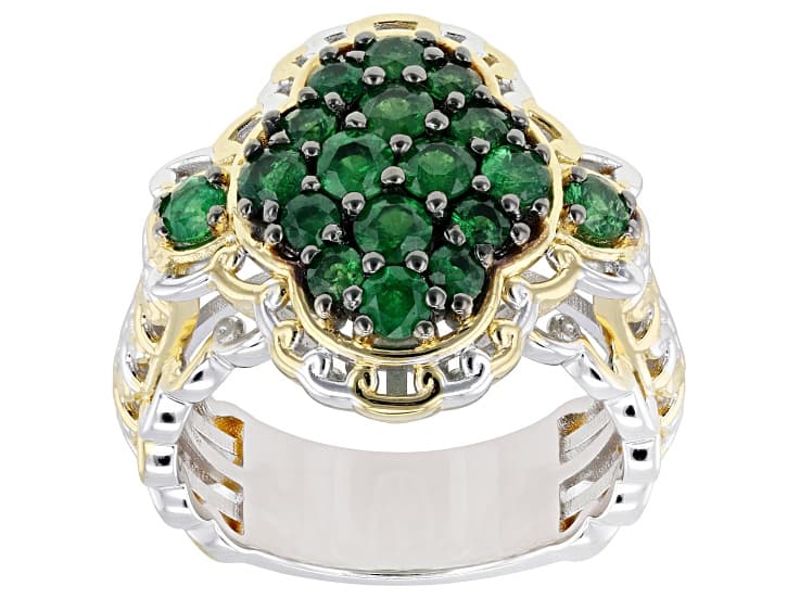 Green Tsavorite Rhodium & 24k Gold Over Palladium Sterling Silver Ring 1.44ctw