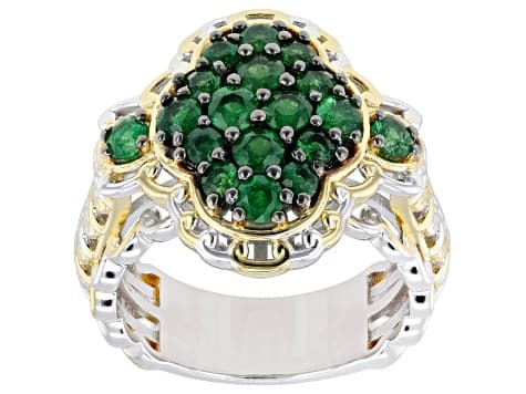 Green Tsavorite Rhodium & 24k Gold Over Palladium Sterling Silver Ring 1.44ctw