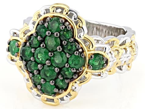 Green Tsavorite Rhodium & 24k Gold Over Palladium Sterling Silver Ring 1.44ctw