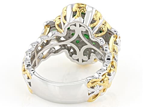 Green Tsavorite Rhodium & 24k Gold Over Palladium Sterling Silver Ring 1.44ctw