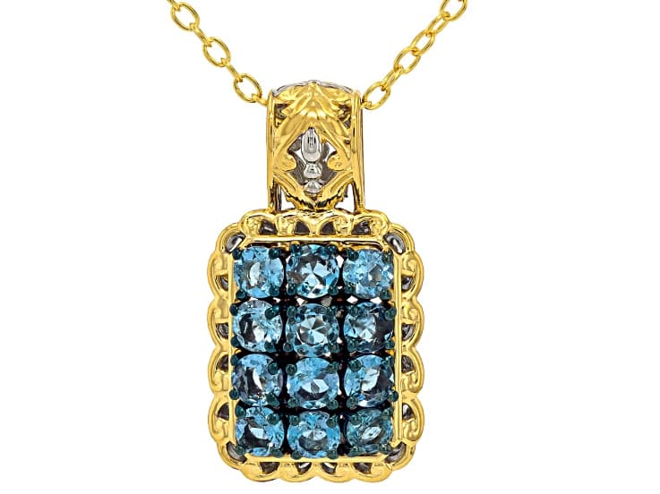 Santa Maria Aquamarine Rhodium/24k Gold Over Palladium Sterling Silver Pendant W/Chain 1.80ctw