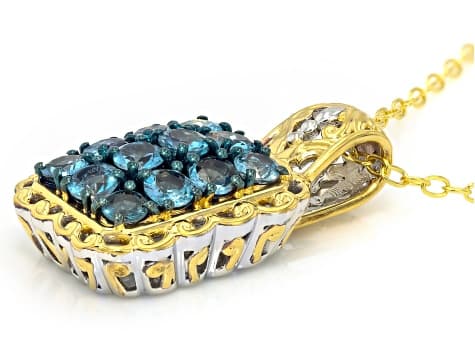 Santa Maria Aquamarine Rhodium/24k Gold Over Palladium Sterling Silver Pendant W/Chain 1.80ctw