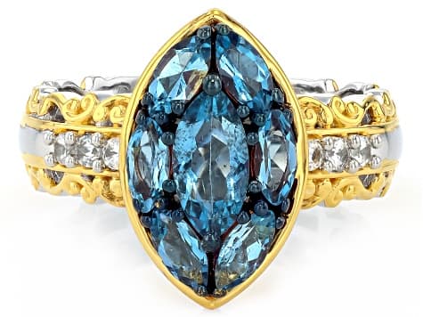 Santa Maria Aquamarine Rhodium & 24k Yellow Gold Over Palladium Sterling Silver Ring 1.40ctw