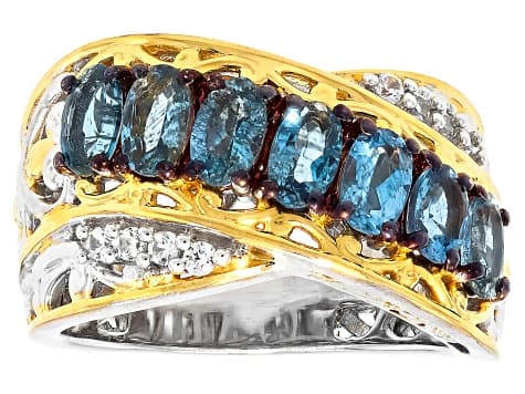 Santa Maria Aquamarine, Zircon Rhodium/24k Yellow Gold Over Palladium Sterling Silver Ring 1.61ctw