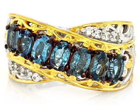 Santa Maria Aquamarine, Zircon Rhodium/24k Yellow Gold Over Palladium Sterling Silver Ring 1.61ctw