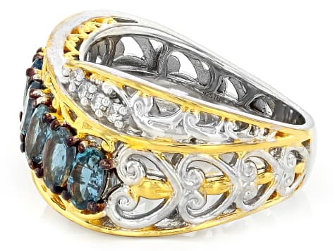 Santa Maria Aquamarine, Zircon Rhodium/24k Yellow Gold Over Palladium Sterling Silver Ring 1.61ctw