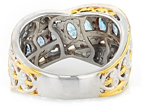 Santa Maria Aquamarine, Zircon Rhodium/24k Yellow Gold Over Palladium Sterling Silver Ring 1.61ctw