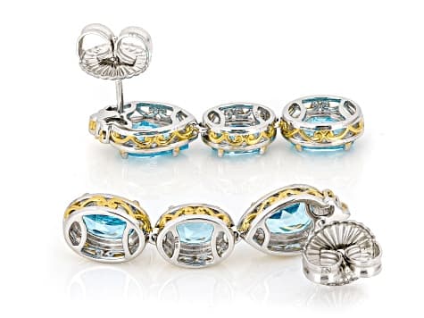 Paraiba Color Topaz 24k Yellow Gold And Rhodium Over Palladium Sterling Silver Earrings 7.87ctw