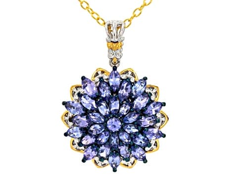 Tanzanite Rhodium/24k Yellow Gold Over Pallidum Sterling Silver Cluster Pendant/Chain 3.96ctw
