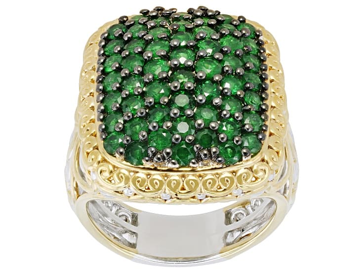 Tsavorite Rhodium/24k Yellow Gold Over Palladium Sterling Silver Ring 2.65ctw