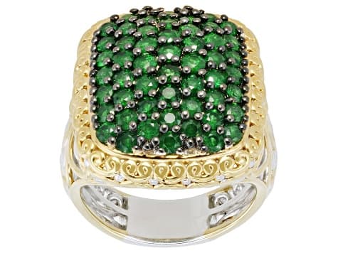 Tsavorite Rhodium/24k Yellow Gold Over Palladium Sterling Silver Ring 2.65ctw