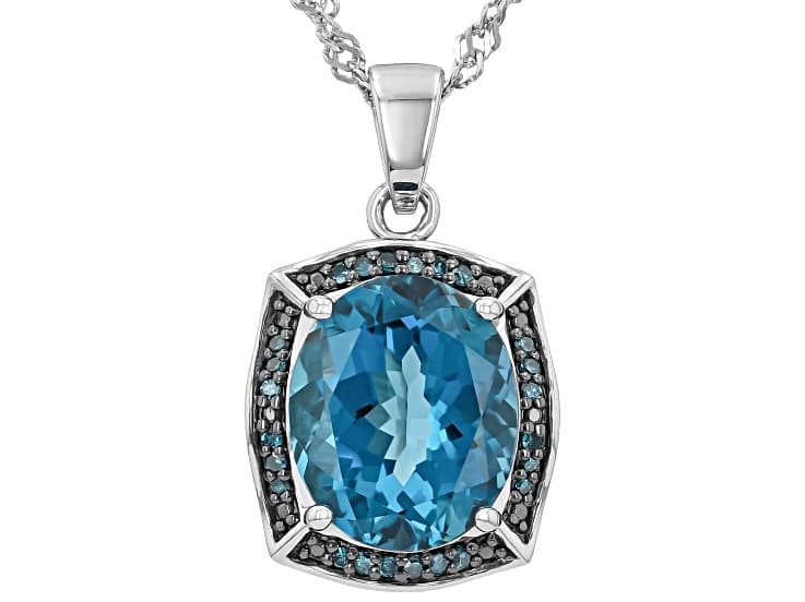 London Blue Topaz Rhodium Over Sterling Silver Pendant with Chain 5.19ctw
