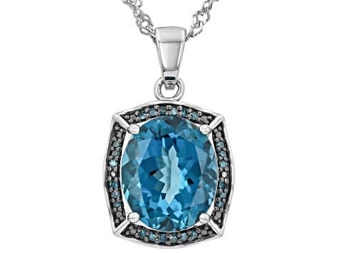 London Blue Topaz Rhodium Over Sterling Silver Pendant with Chain 5.19ctw