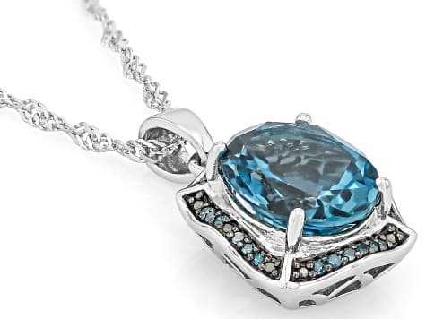 London Blue Topaz Rhodium Over Sterling Silver Pendant with Chain 5.19ctw