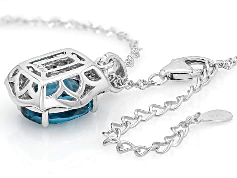 London Blue Topaz Rhodium Over Sterling Silver Pendant with Chain 5.19ctw