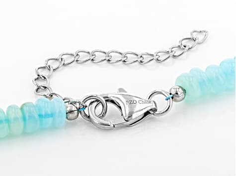 Blue Peruvian opal sterling silver bead strand necklace