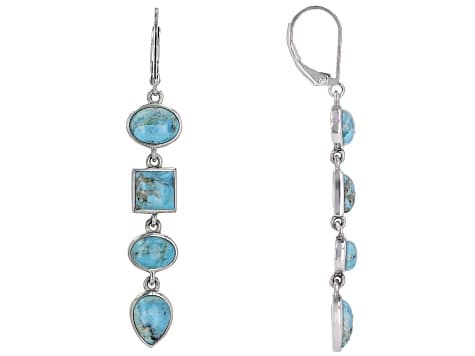 Blue Composite Turquoise Rhodium Over Sterling Silver Dangle Earrings