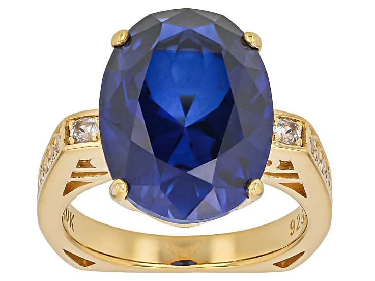 Blue Lab Created Sapphire 18k Yellow Gold Over Sterling Silver Ring 9.04ctw