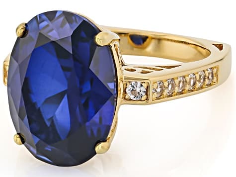 Blue Lab Created Sapphire 18k Yellow Gold Over Sterling Silver Ring 9.04ctw