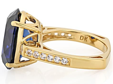 Blue Lab Created Sapphire 18k Yellow Gold Over Sterling Silver Ring 9.04ctw