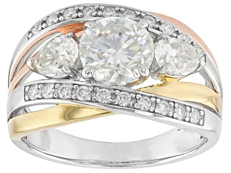 Moissanite Platineve With 14k Yellow And Rose Gold Over Silver Ring 1.94ctw DEW