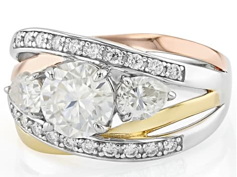 Moissanite Platineve With 14k Yellow And Rose Gold Over Silver Ring 1.94ctw DEW