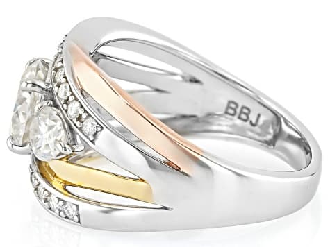 Moissanite Platineve With 14k Yellow And Rose Gold Over Silver Ring 1.94ctw DEW