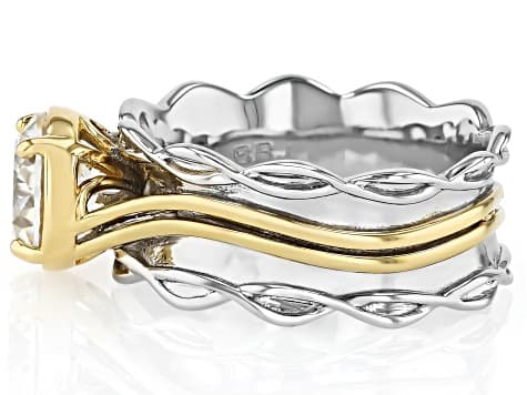 Moissanite Platineve And 14k Yellow Gold Over Sliver Ring 1.90ct DEW