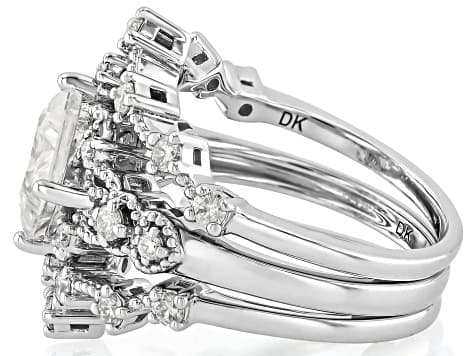 Moissanite Platineve Ring With Two Chevron Bands 2.38ctw DEW.